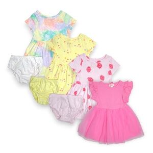 7 Pc Cat & Jack Infant Toddler Girls Casual Dresses Bloomers Bundle Set Size 18M